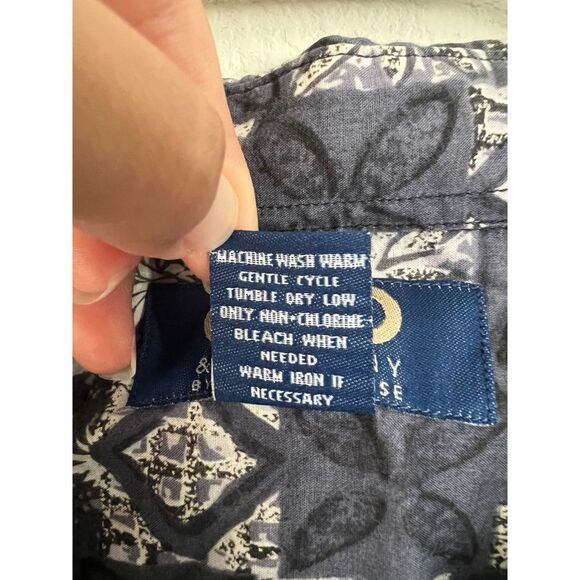 ONO & Company Mens Button Up Short Sleeve Shirt Floral Print Blue/Gray Size M - Picture 5 of 5